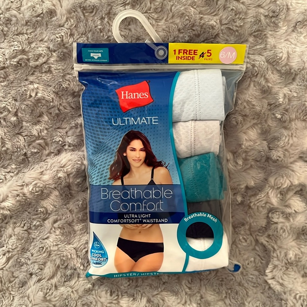 Hanes Ultimate Breathable Comfort Hipsters 5 Pairs M/6 NWT